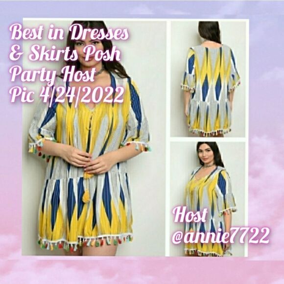 BOHO MINI Retro Print Pom Pom dress trendy Plus Size  sz 1x 2x - Picture 2 of 10